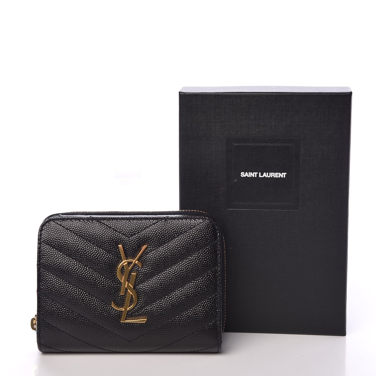 Grain De Poudre Matelasse Chevron Monogram Compact Zip Around Wallet Black