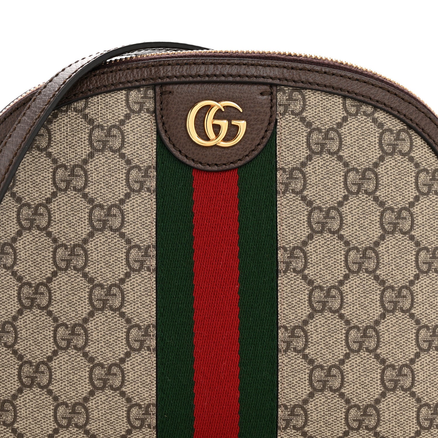 Gucci GG Supreme Monogram Textured Dollar Calfskin Web Small Ophidia Dome Shoulder Bag Beige Ebony New Acero 8 of 13