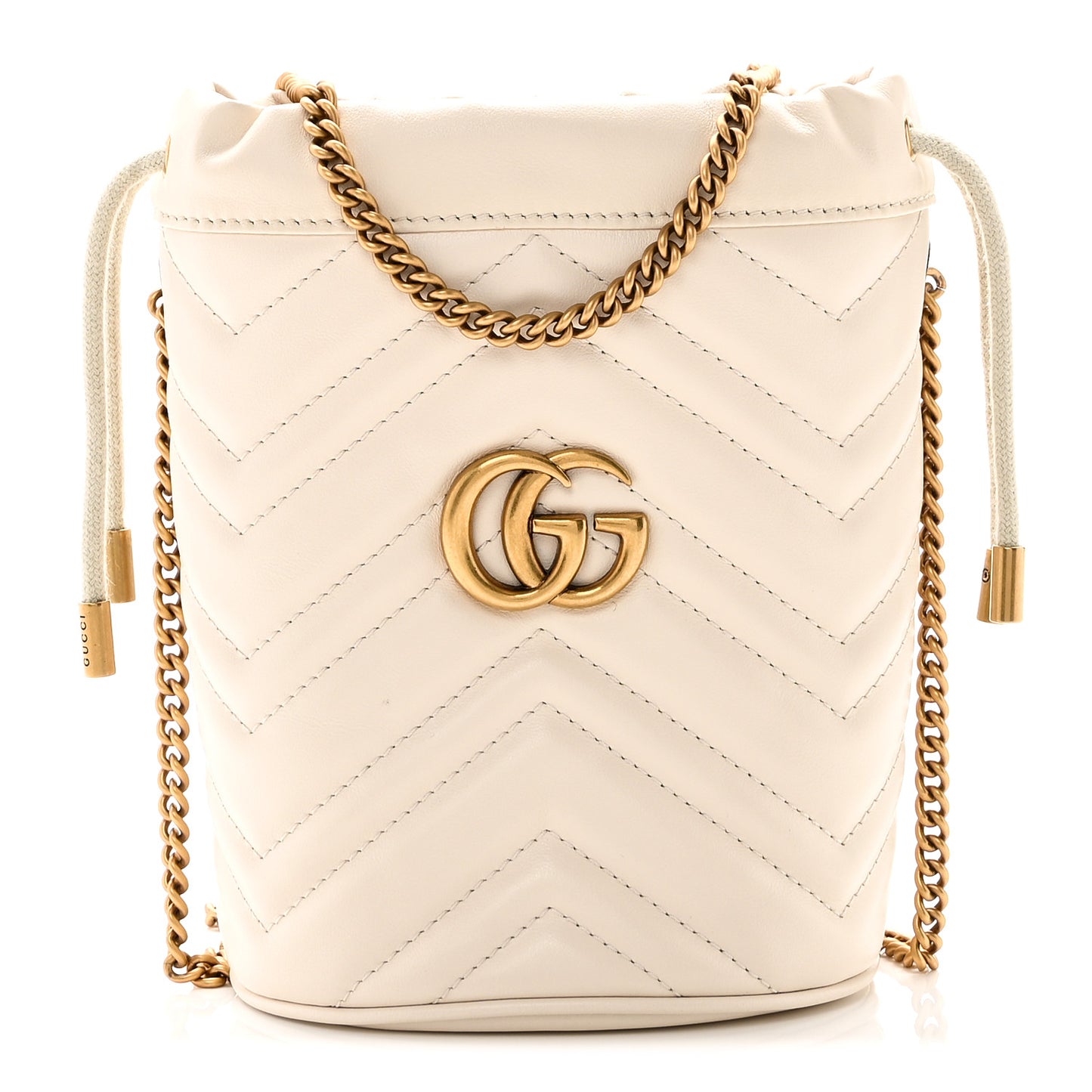 Calfskin Matelasse Mini GG Marmont 2.0 Bucket Bag White