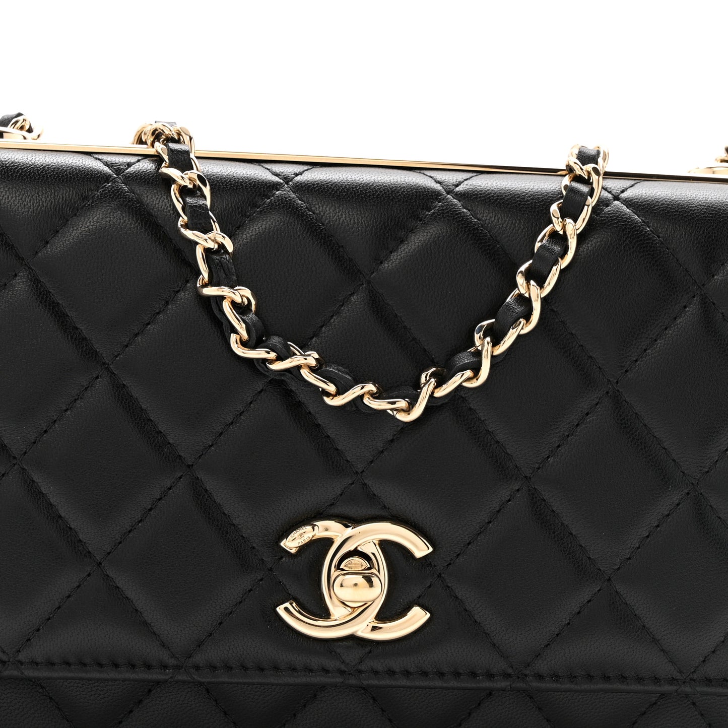 Lambskin Quilted Trendy CC Wallet On Chain WOC Black