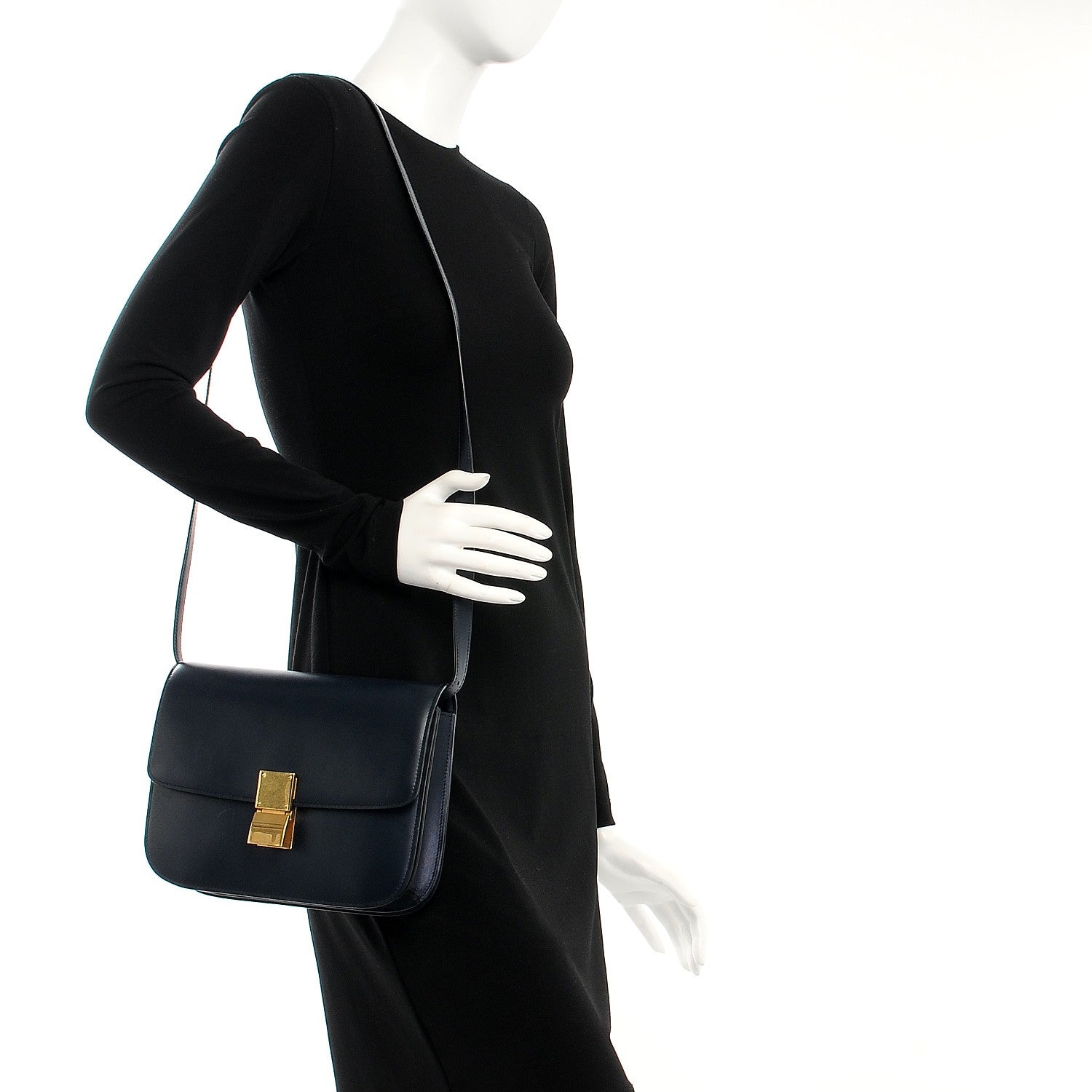 Celine Box Calfskin Medium Classic Box Flap Bag Navy 2 of 10