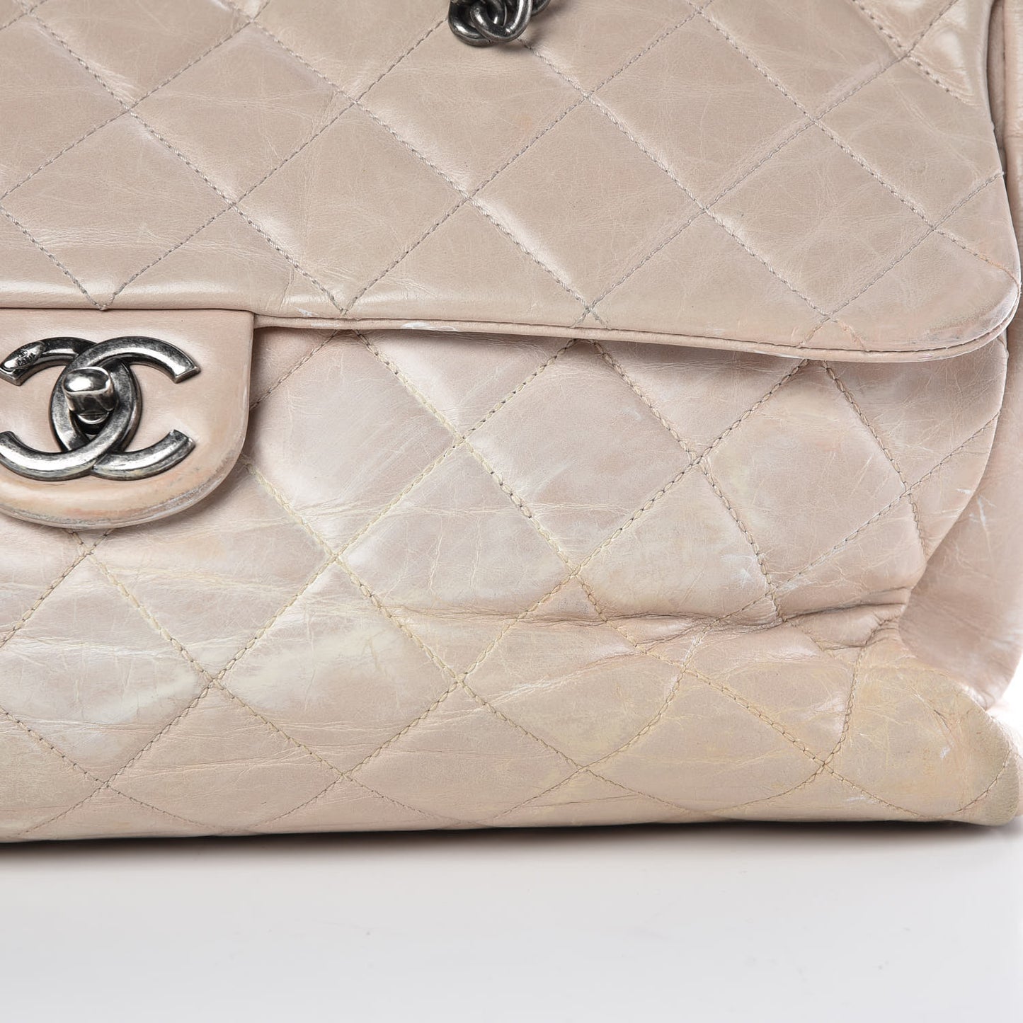 Glazed Calfskin Quilted Large Duo Color Tote Light Pink