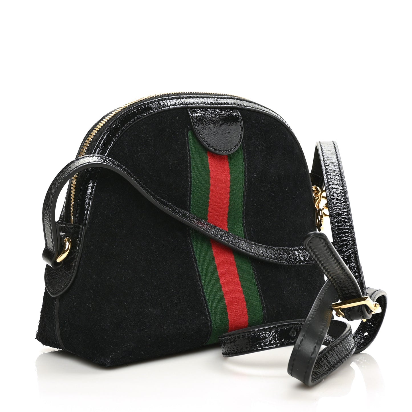 Suede Patent Web GG Small Ophidia Dome Shoulder Bag Black