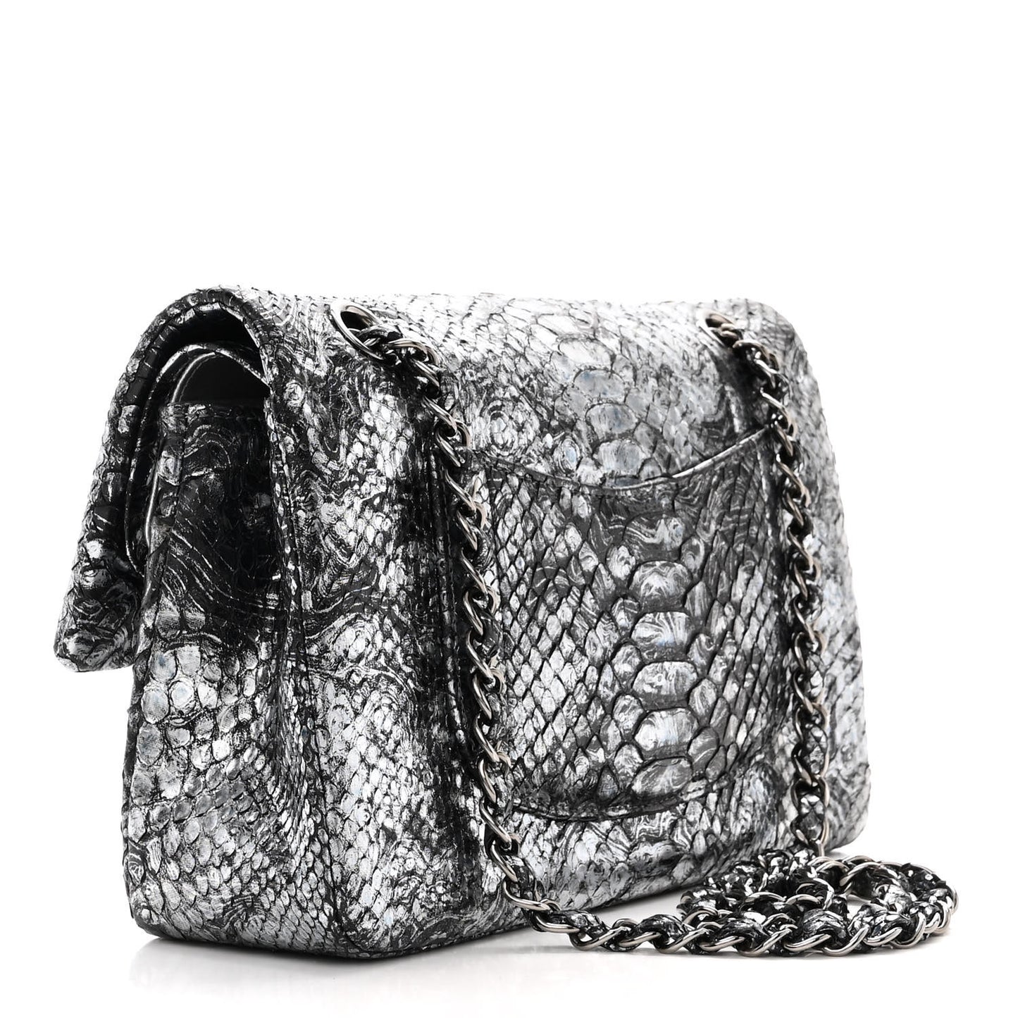 Metallic Snakeskin Medium Double Flap Blue