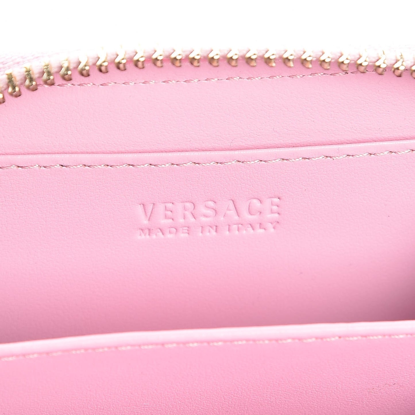 Calfskin Medusa Compact Zip Around Wallet Pink