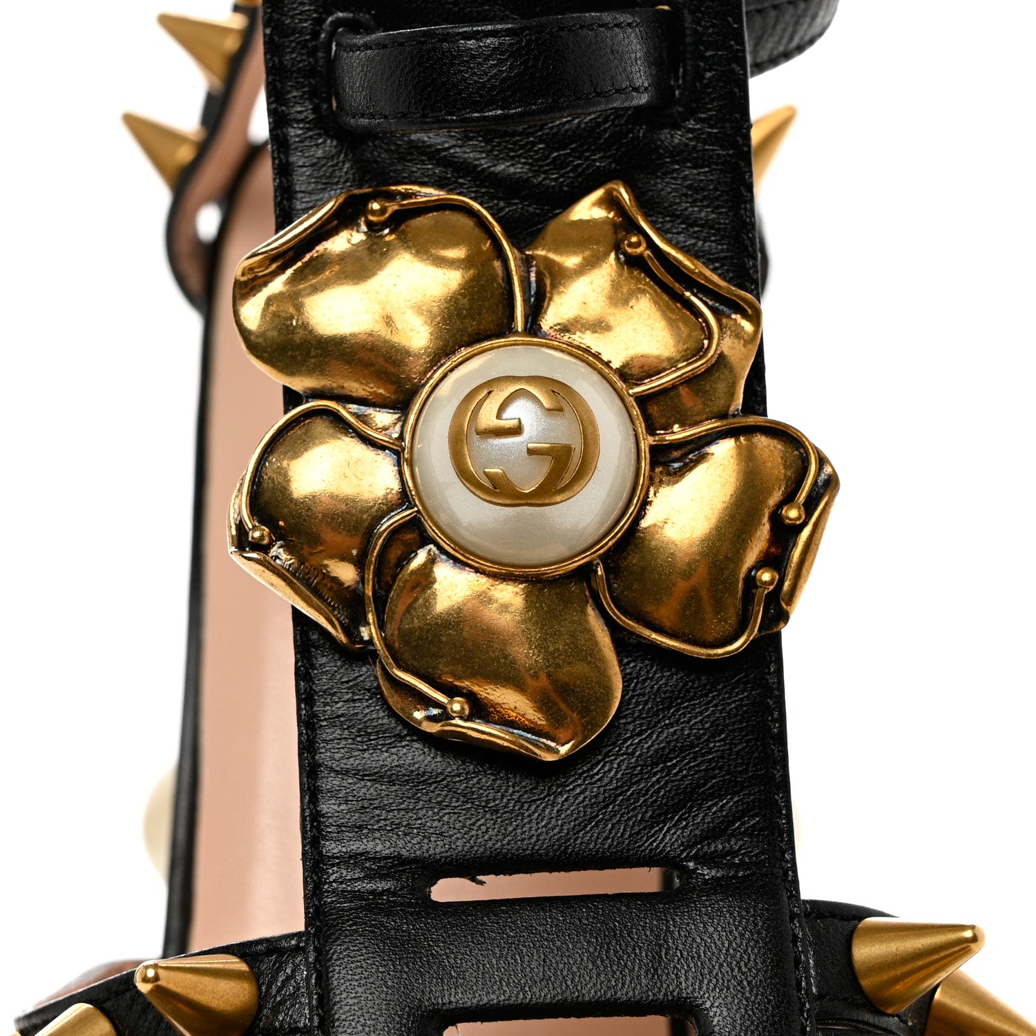 Gucci Kid Leather Studded Kendall Sandals 40.5 Black Gold 7 of 10