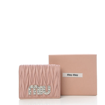 Miu Miu Nappa Matelasse Crystal Pearl Logo Compact Wallet Orchidea 8 of 8