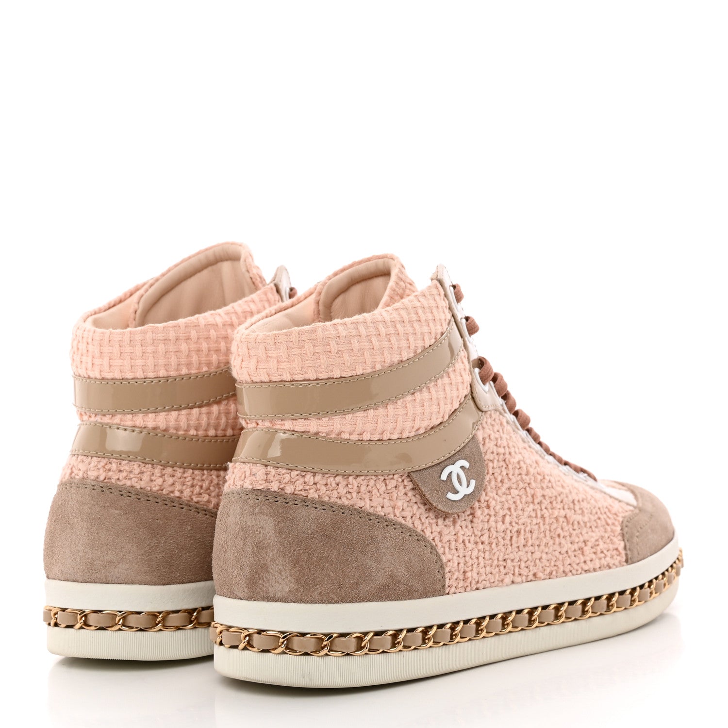 Chanel Tweed Suede Chain CC High Top Sneakers 37 Pink 4 of 10