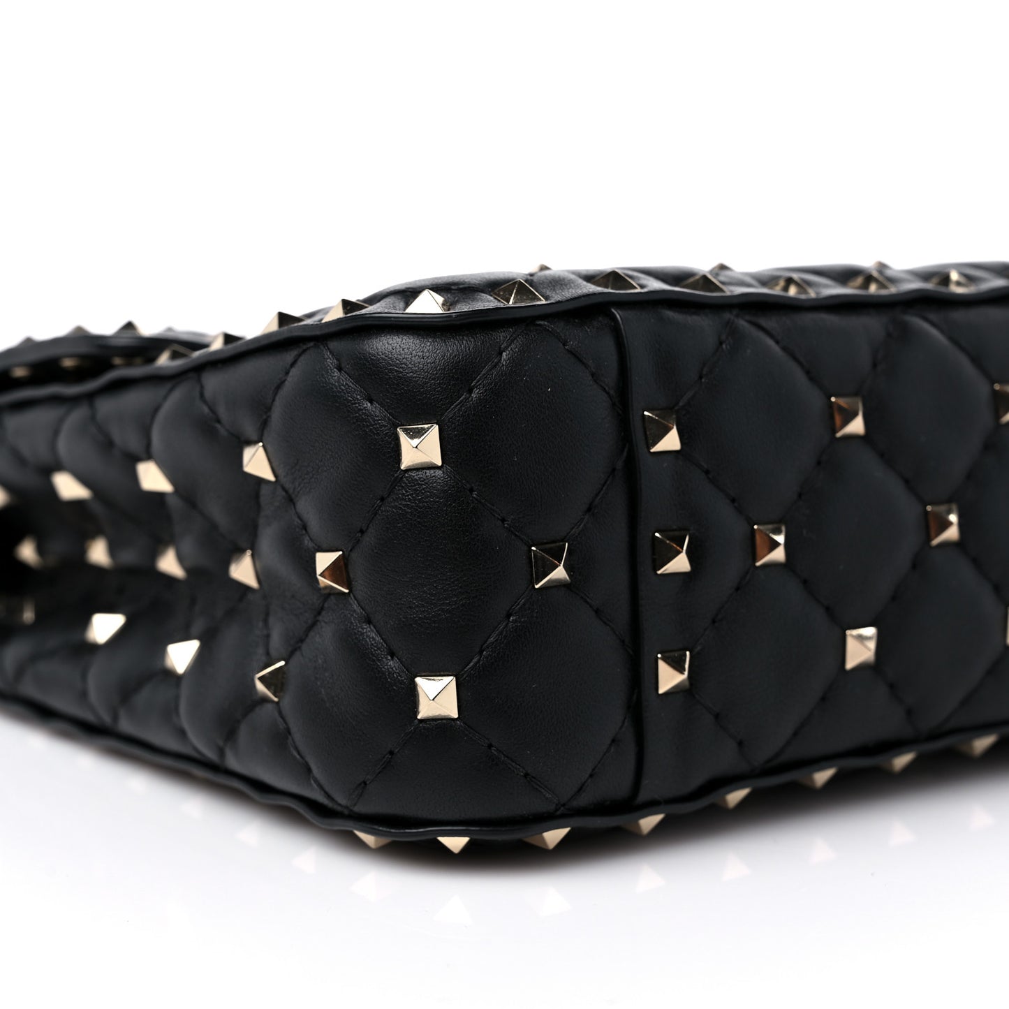 Lambskin Vlogo Print Medium Rockstud Spike Shoulder Bag Black