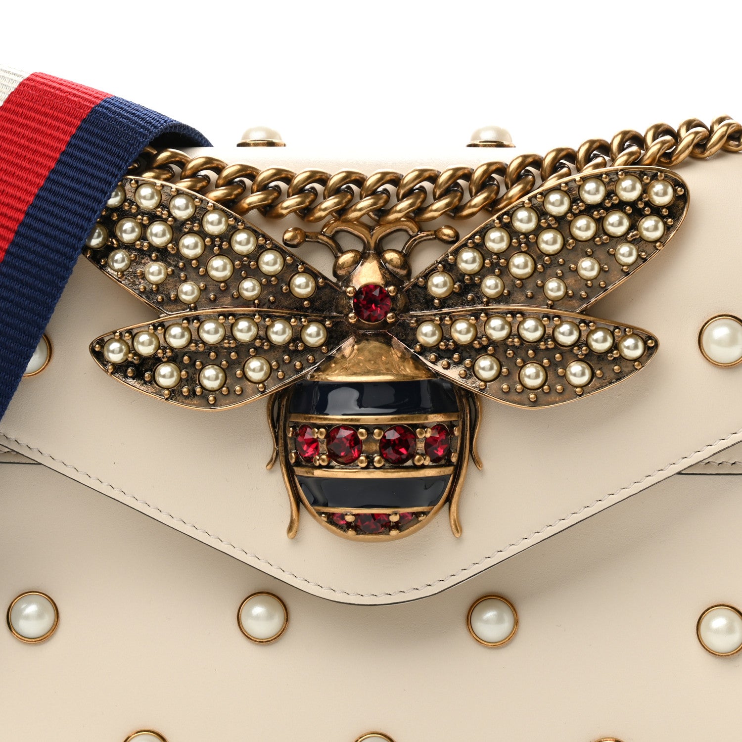Gucci Nappa Pearl Studded Mini Queen Margaret Broadway Shoulder Bag Mystic White 8 of 11