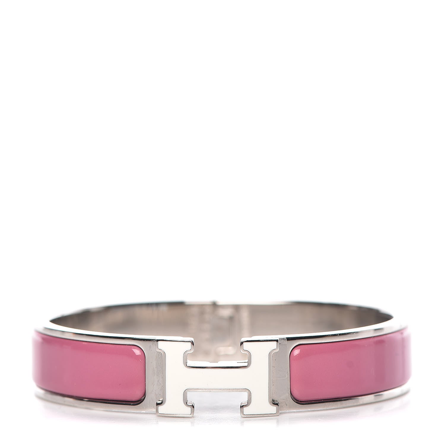 Hermes Enamel Narrow Clic Clac H Bracelet PM Rose Velours White 1 of 4