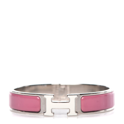 Hermes Enamel Narrow Clic Clac H Bracelet PM Rose Velours White 1 of 4