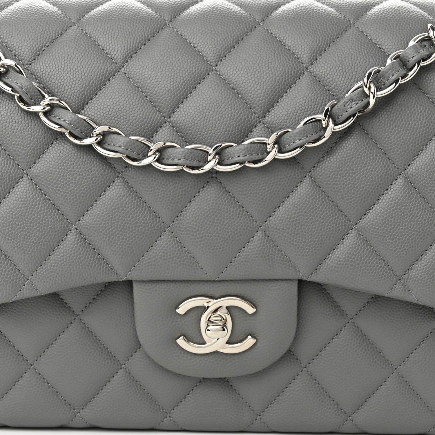 Chanel Caviar Quilted Jumbo Double Flap Grey 8 of 10