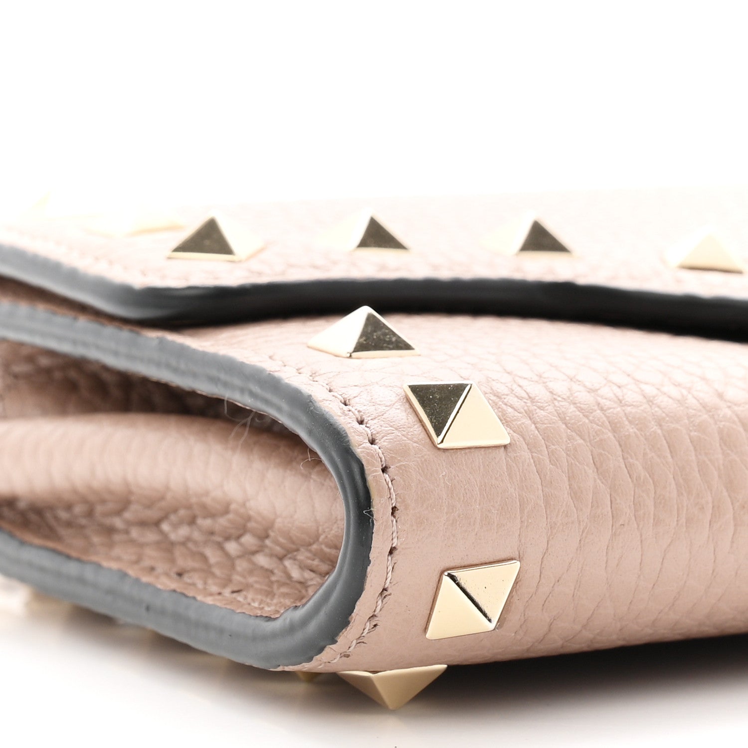 Valentino Garavani Pebbled Calfskin Rockstud Flip Lock Wallet On Chain Poudre 8 of 10