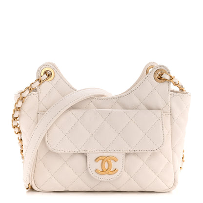 Chanel Caviar Quilted Small Wavy CC Hobo White 1 of 14