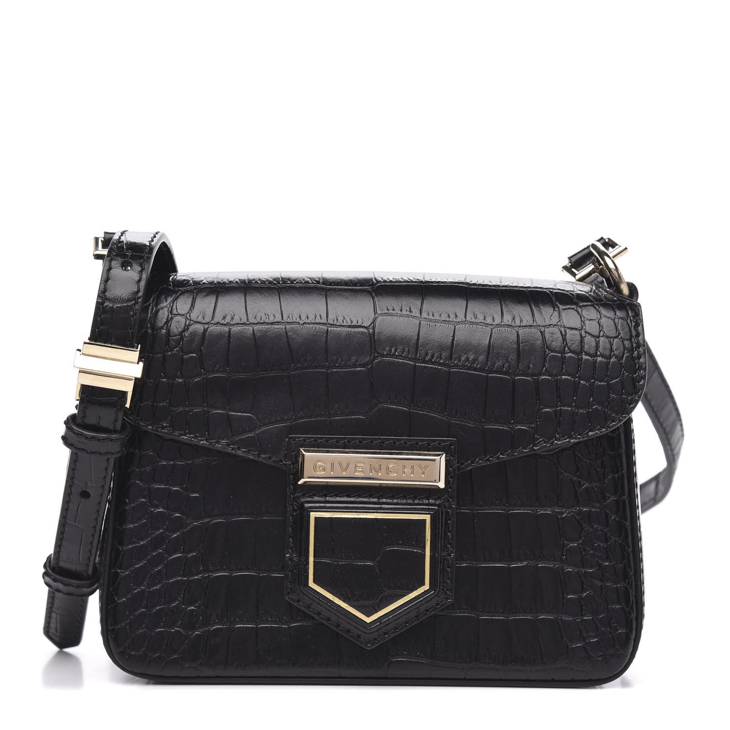 Calfskin Crocodile Embossed Mini Nobile Shoulder Bag Black