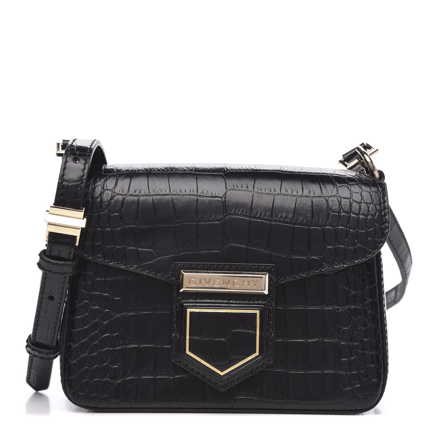Givenchy Calfskin Crocodile Embossed Mini Nobile Shoulder Bag Black 1 of 8