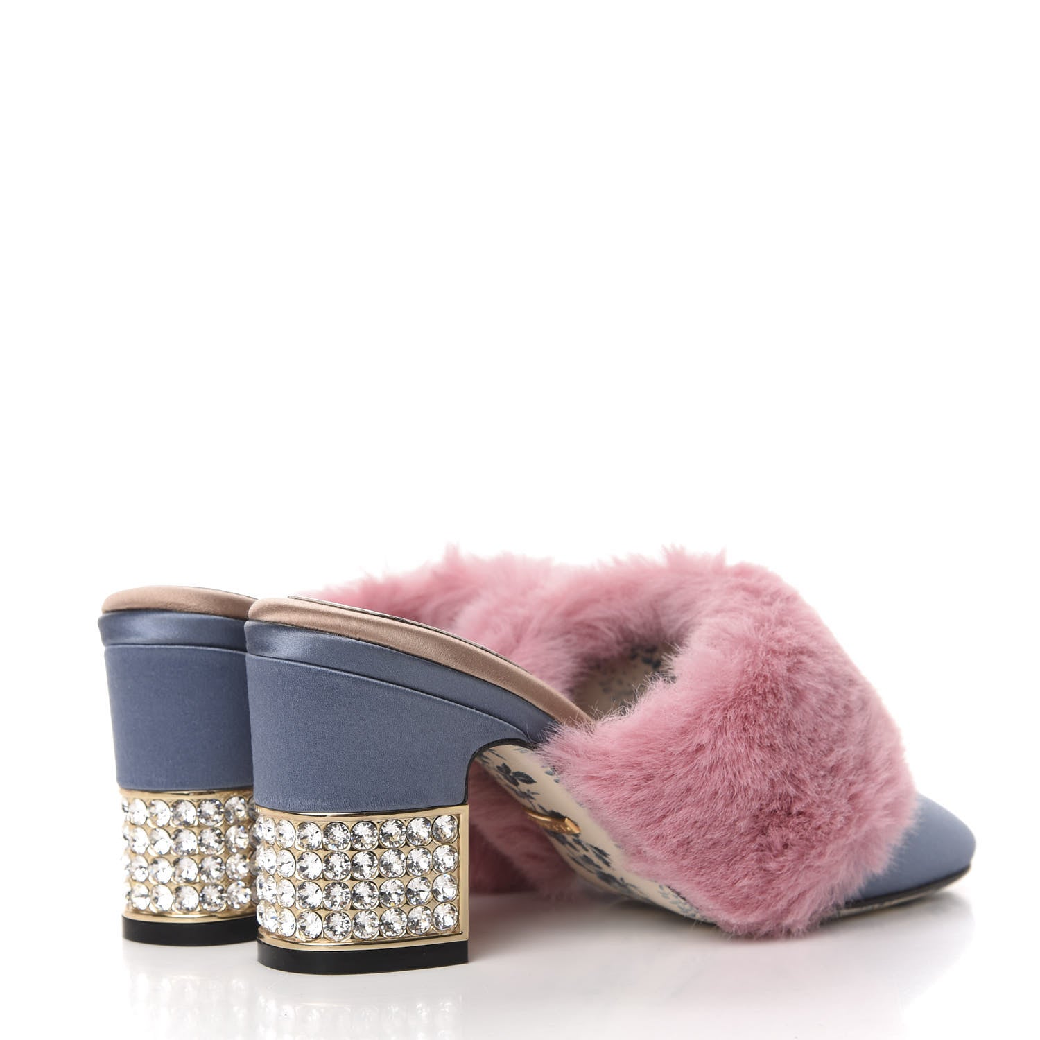 Gucci Faux Fur Silk Satin Crystal Candy Mules 35 Rosa Carta Zucchero 5 of 8