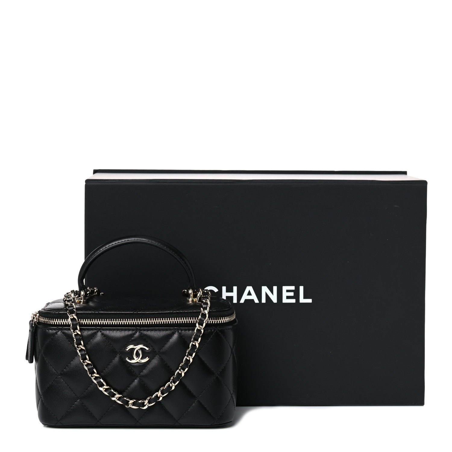 Chanel Lambskin Quilted Small Top Handle Vanity Case With Chain Black 10 of 10