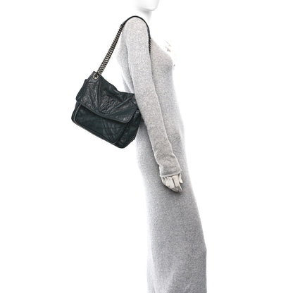 Saint Laurent Crinkled Calfskin Matelasse Monogram Medium Niki Chain Satchel Storm 2 of 10