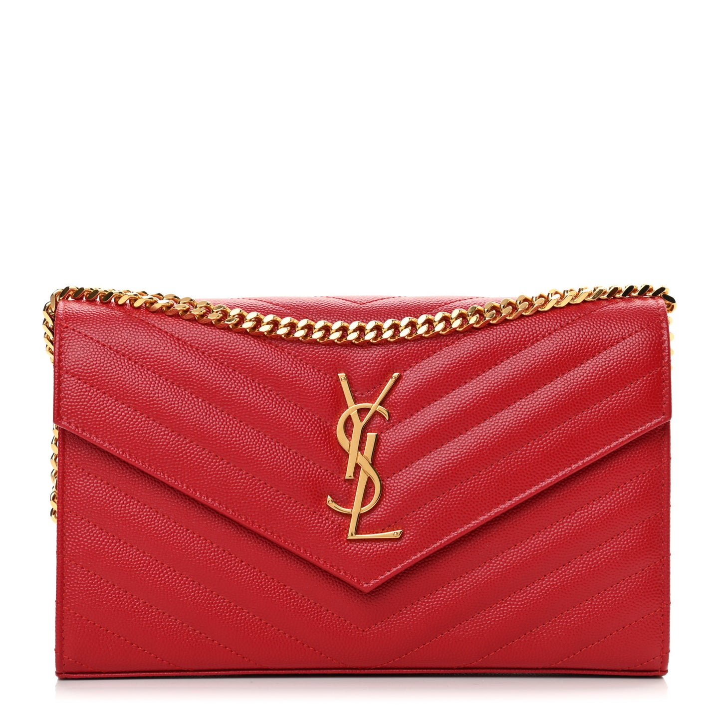 Grain De Poudre Matelasse Chevron Monogram Chain Wallet New Red
