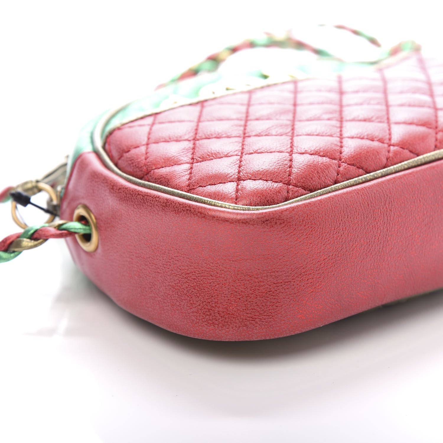 Gucci Laminated Nappa Trapuntata Mini Zumi Dome Shoulder Bag Rosso Jasmine Green Rame 6 of 9