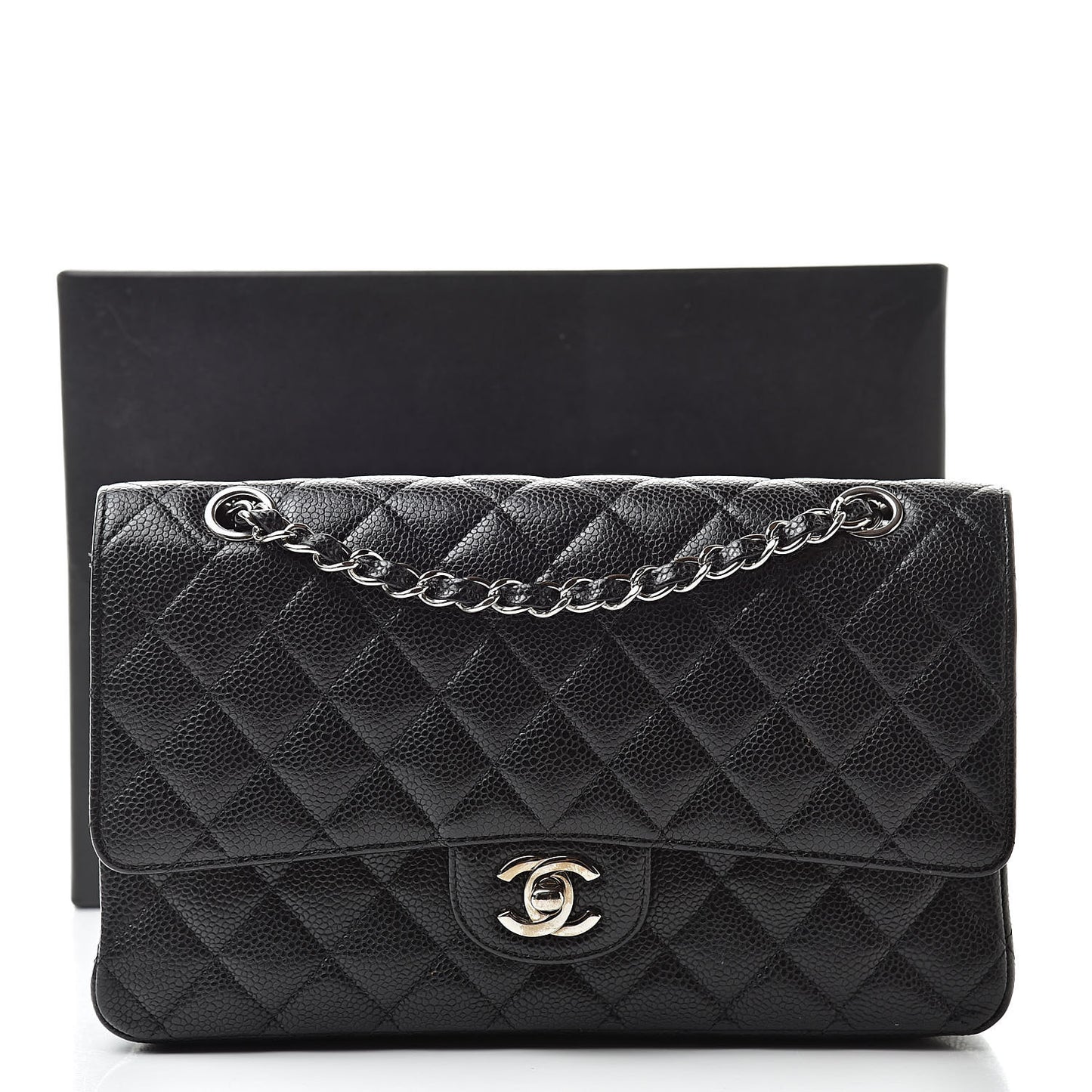 Caviar Quilted Medium Double Flap Black