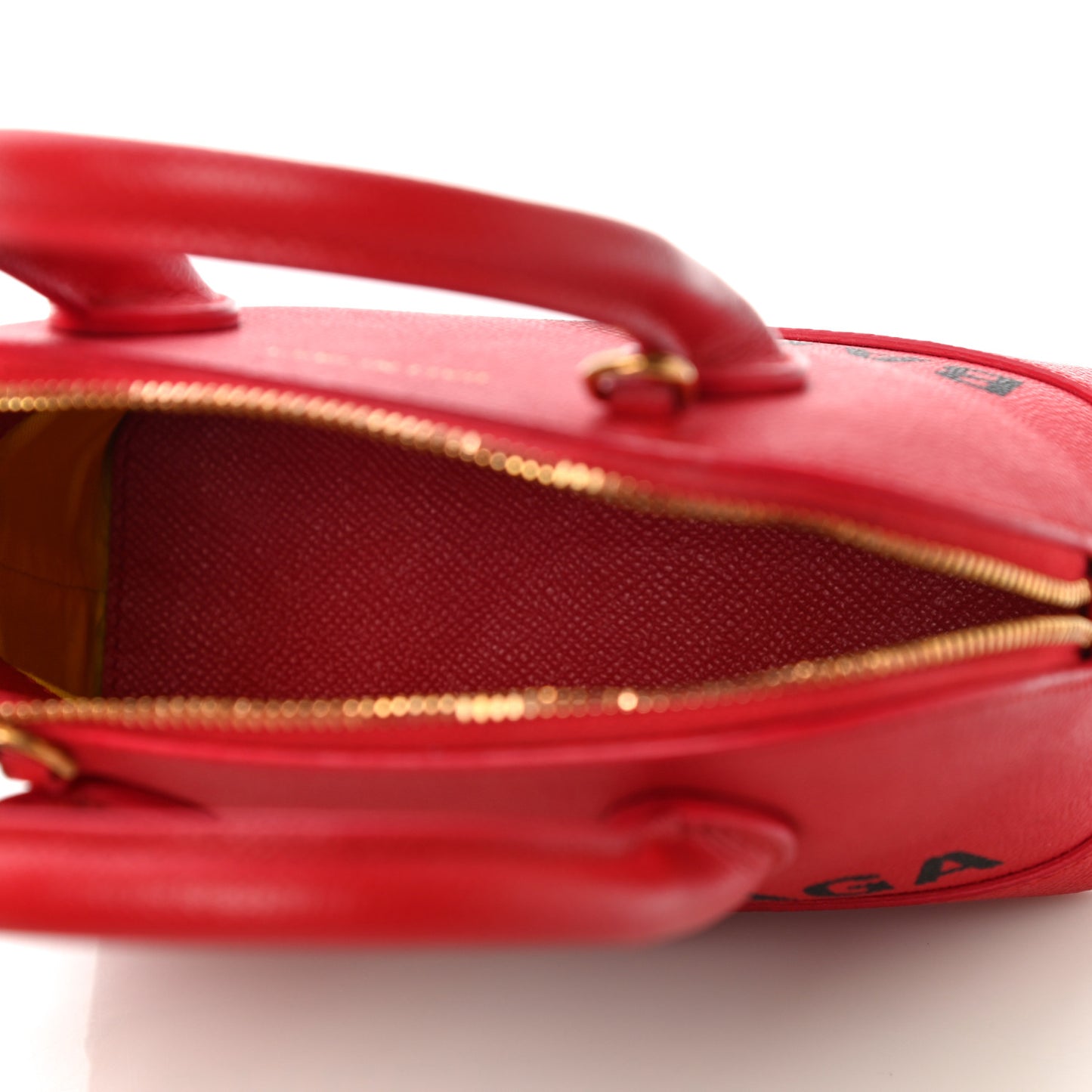 Signature Grained Calfskin Logo XXS Ville Top Handle Bag Rouge Coquelicot Black