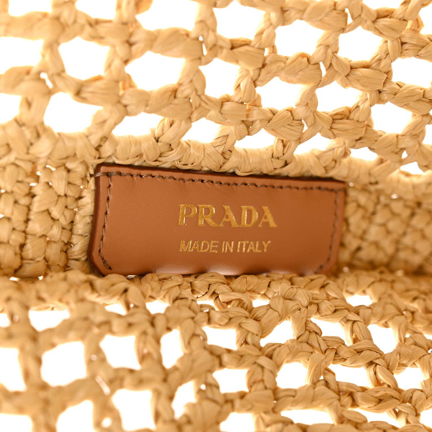 Prada Yarn Raffia Effect Crochet Logo Embroidered Tote Bag Naturale 6 of 9