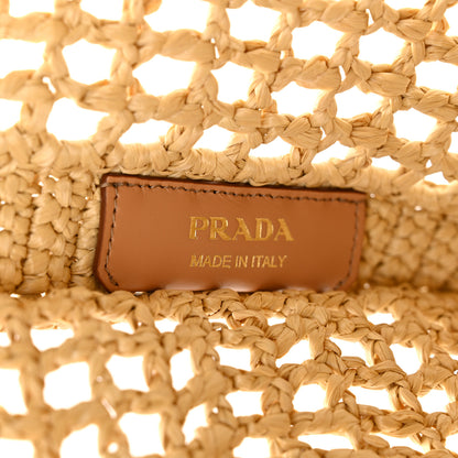 Prada Yarn Raffia Effect Crochet Logo Embroidered Tote Bag Naturale 6 of 9