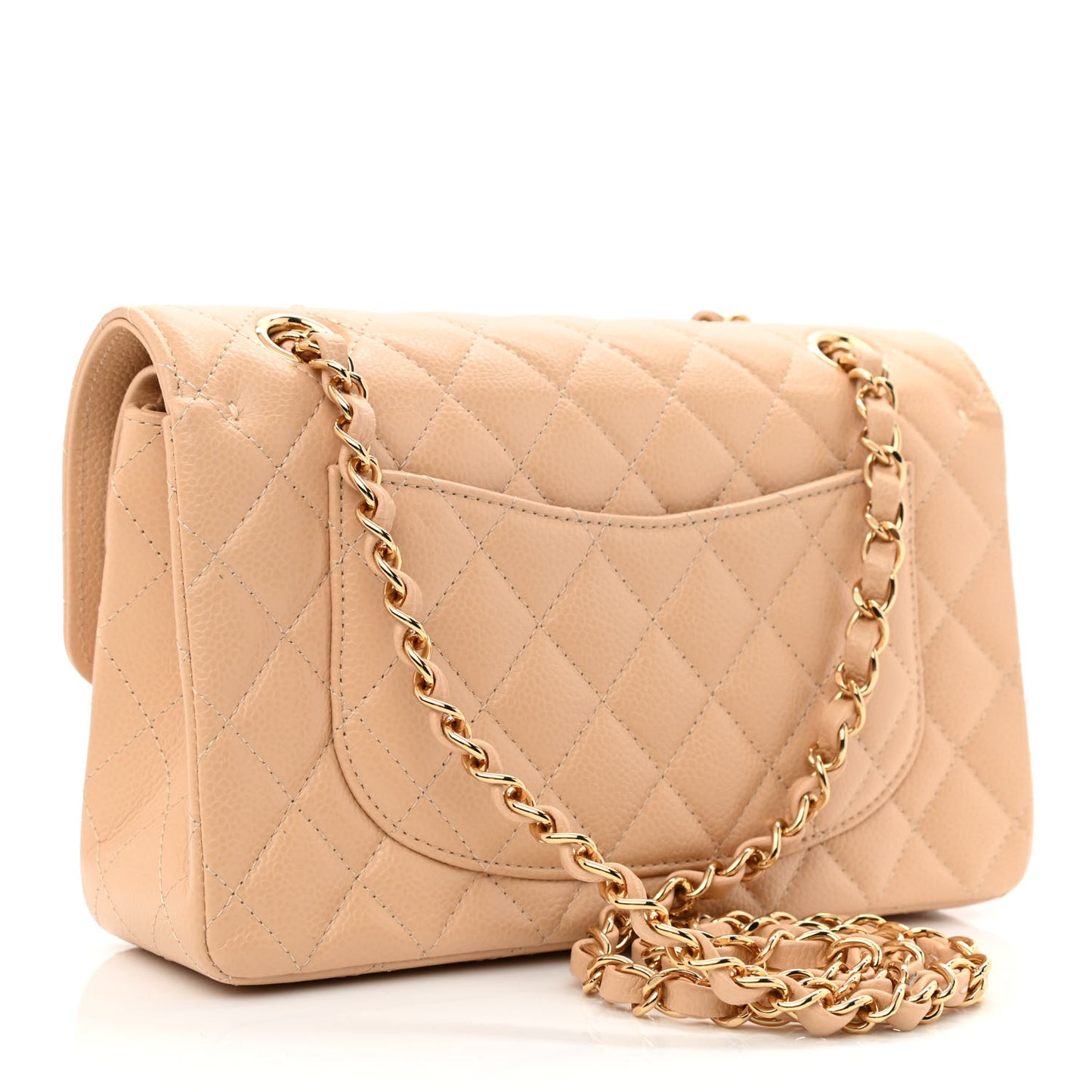 Caviar Quilted Small Double Flap Beige