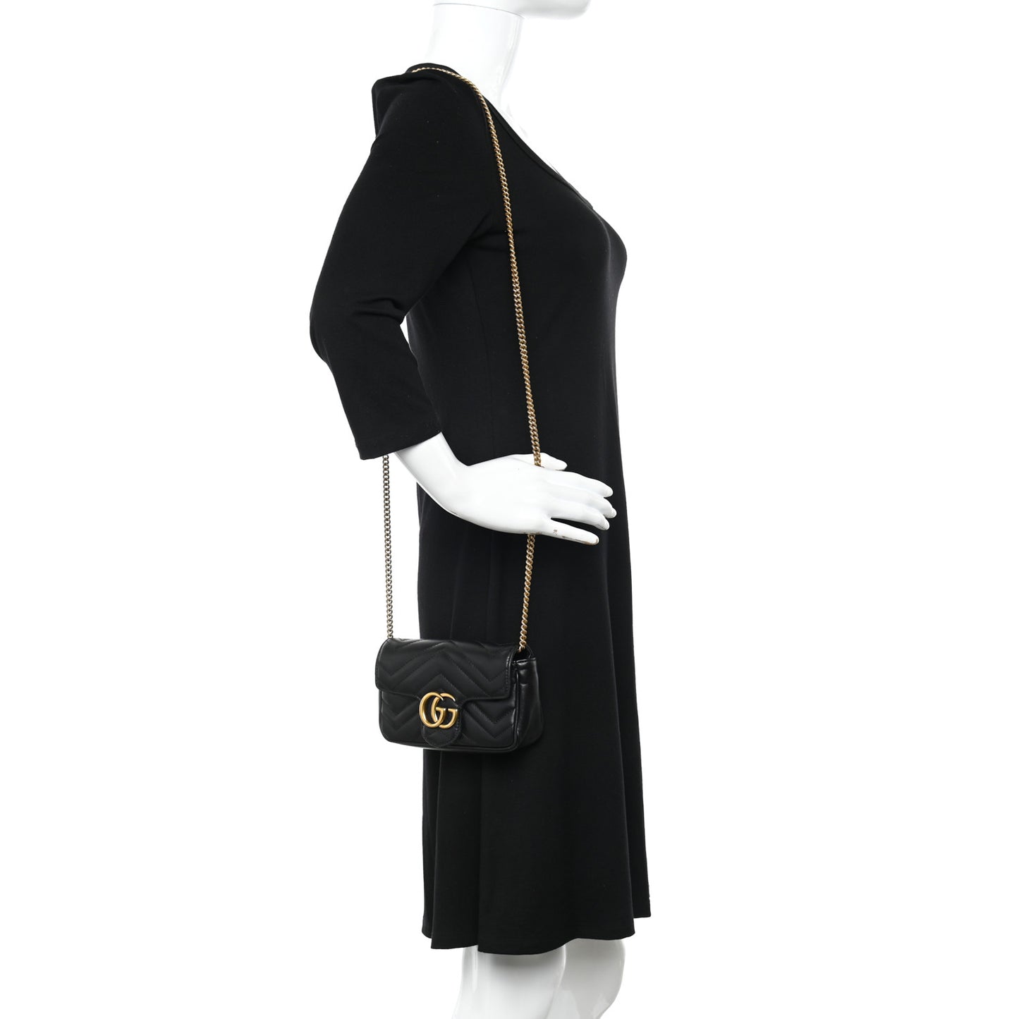 Calfskin Matelasse Super Mini GG Marmont Shoulder Bag Black