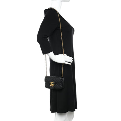 Gucci Calfskin Matelasse Super Mini GG Marmont Shoulder Bag Black 2 of 14