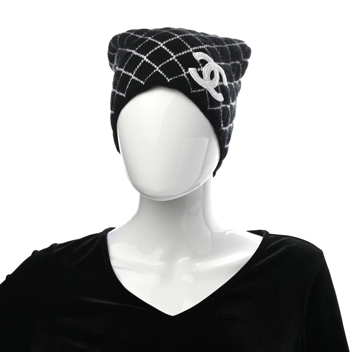 Cashmere CC Beanie Hat Black White