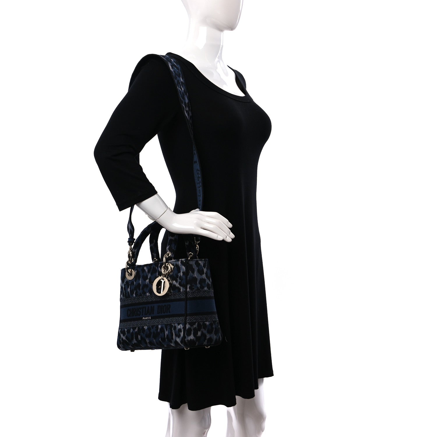 Christian Dior Canvas Mizza Embroidered Medium Lady D-Lite Blue 2 of 10