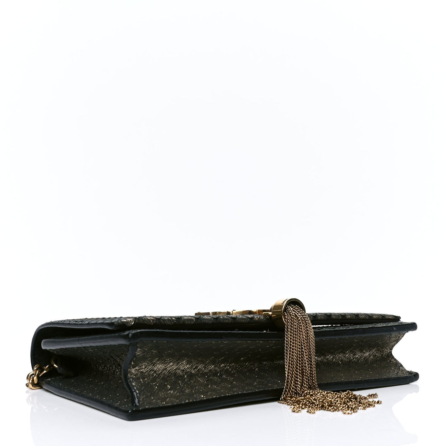 Calfskin Python Embossed Classic Monogram Kate Tassel Chain Wallet Gold