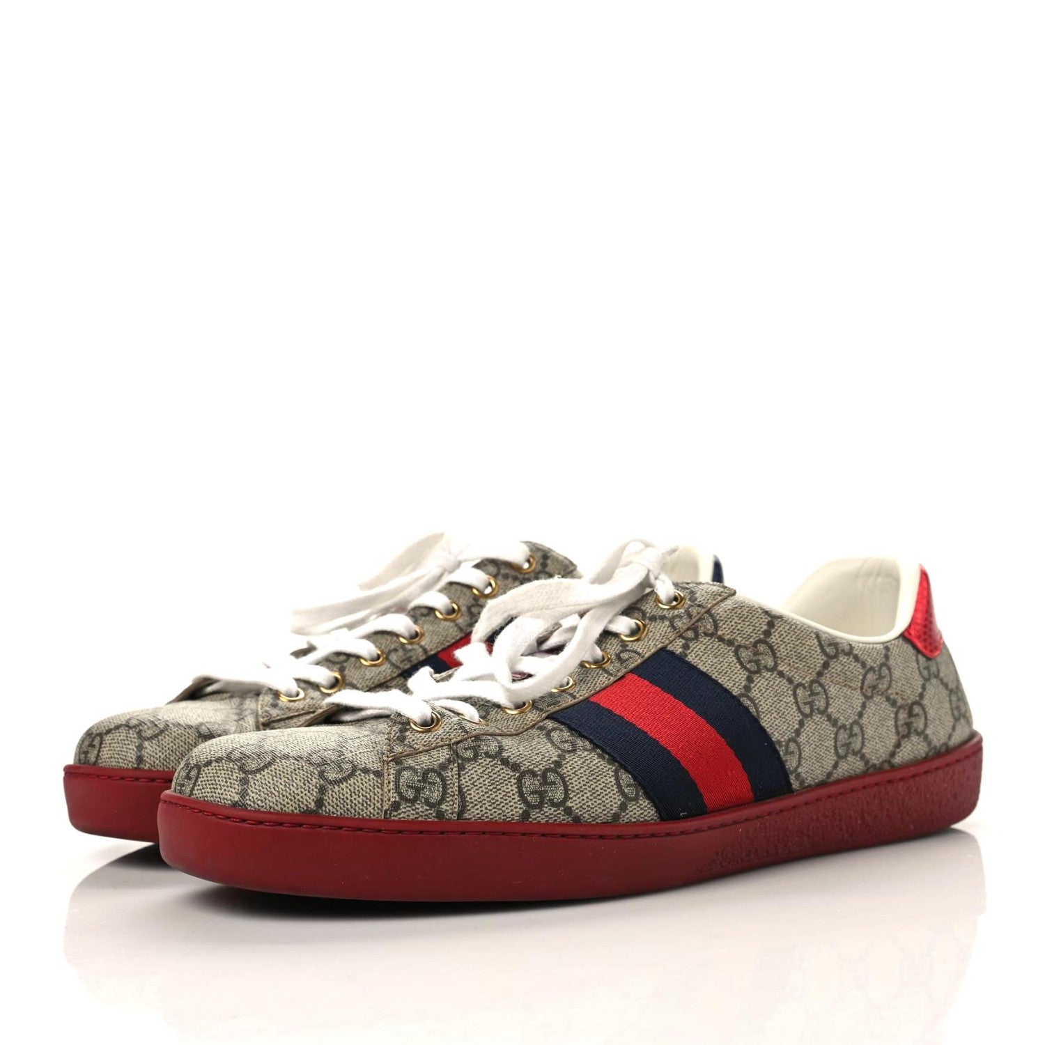 Gucci GG Supreme Monogram Ayers Web Mens New Ace Sneakers 9.5 Beige Red 3 of 9