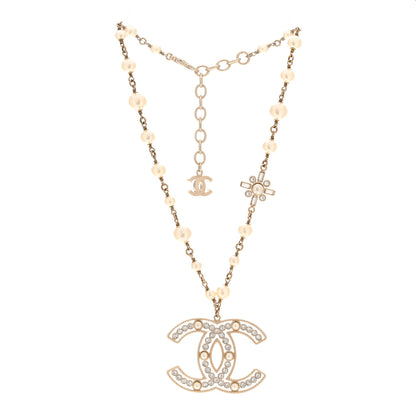 Chanel Pearl Crystal Chain CC Necklace Gold White 3 of 7