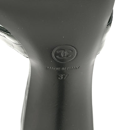 Chanel Crocodile Embossed Patent Calfskin Camelia Thong Sandals 37 Dark Green 8 of 10