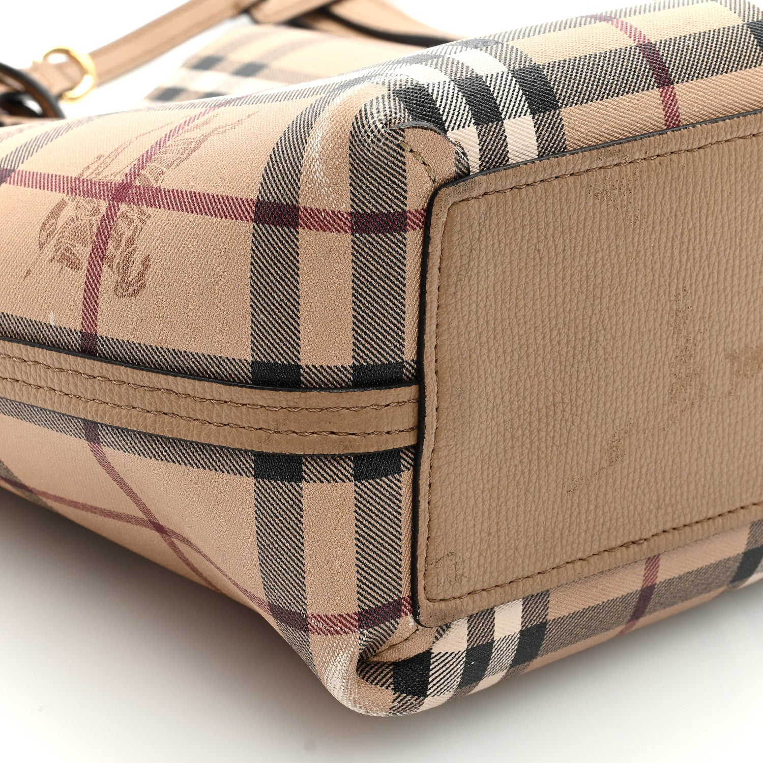 Burberry Grainy Calfskin Haymarket Check Small Reversible Tote Mid Camel 9 of 10