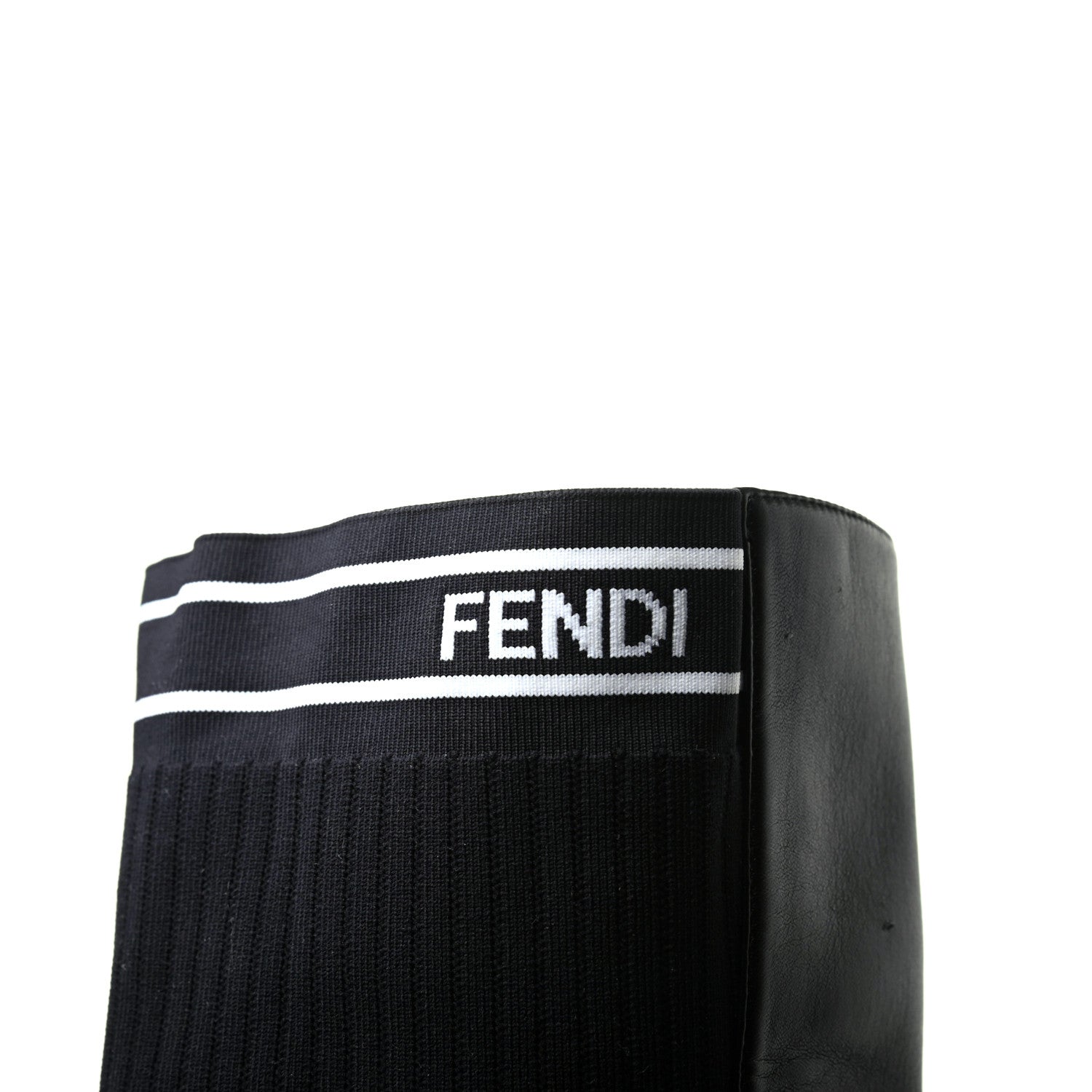 Fendi Nappa Stretch Fabric Logo Rockoko Thigh High Boots 36 Black White 7 of 7
