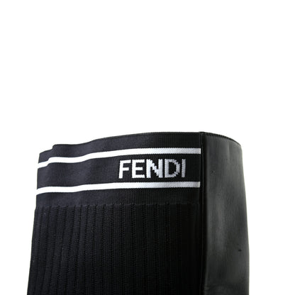 Fendi Nappa Stretch Fabric Logo Rockoko Thigh High Boots 36 Black White 7 of 7