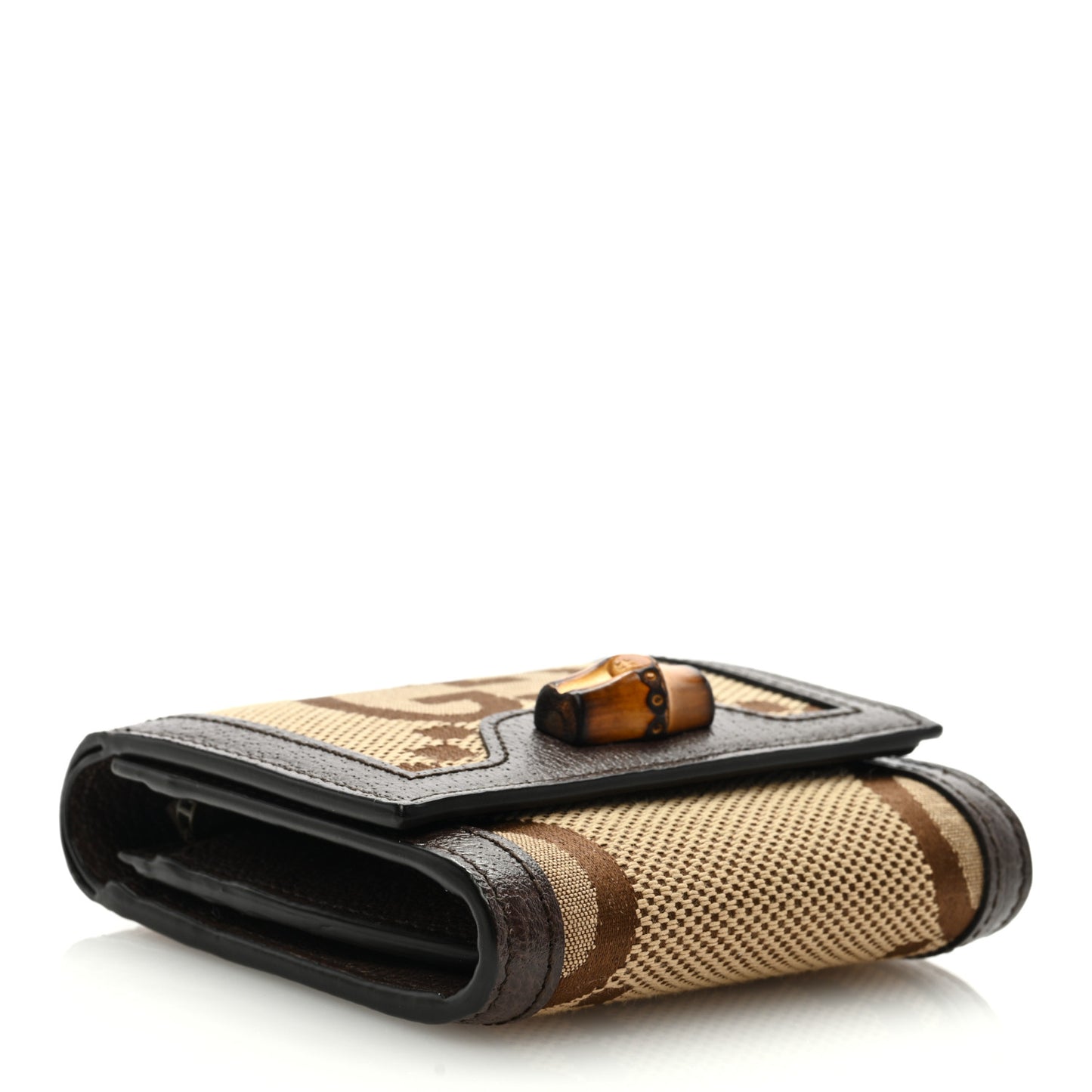 Monogram Jumbo GG Textured Dollar Calfskin Diana Compact Wallet Camel Ebony New Acero