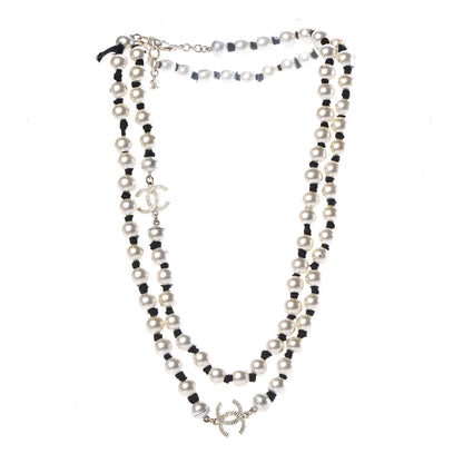 Chanel Pearl CC Long Necklace Gold Pearly White Black 3 of 9