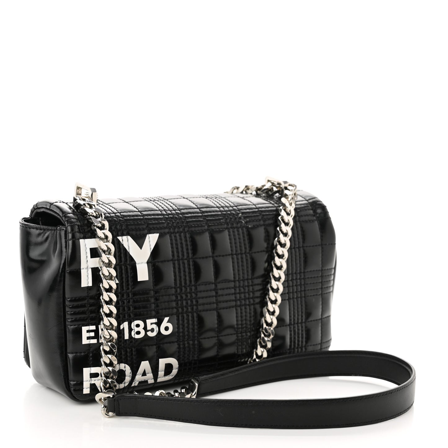 Patent Quilted Horseferry Print Small Lola Bag Black