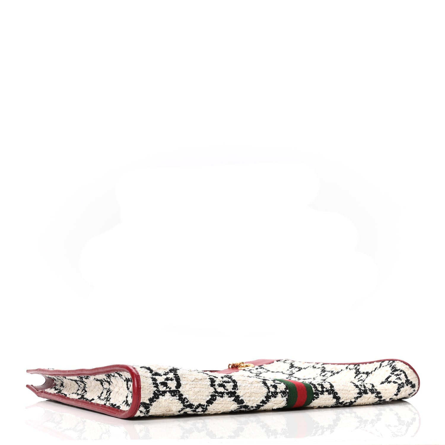 Gucci Tweed GG Monogram Large Rajah Chain Tote White Black Romantic Cherry 3 of 4