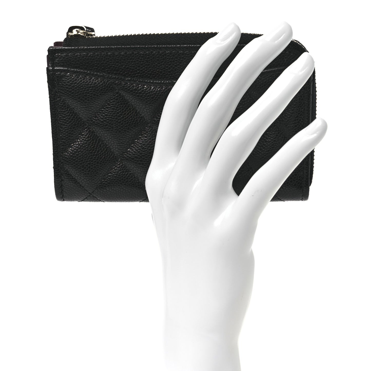 Caviar Quilted CC Zip Around Card Holder Black