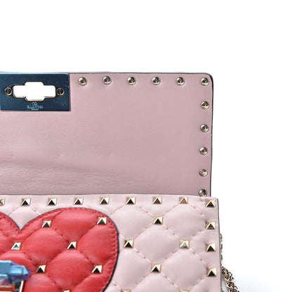 Valentino Garavani Nappa Rockstud Spike Heart Wallet on Chain Poudre 10 of 10