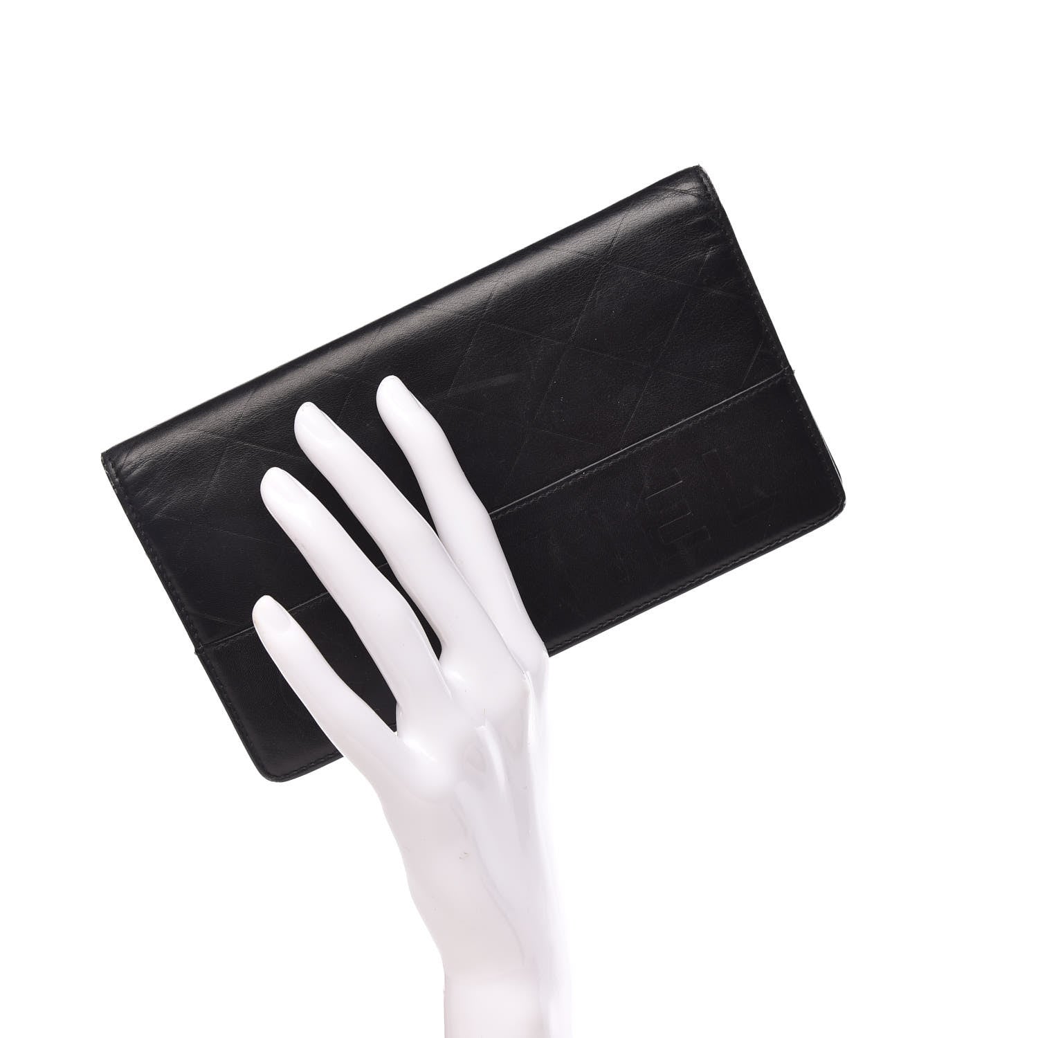 Chanel Lambskin Embossed Logo Yen Wallet Black 2 of 12