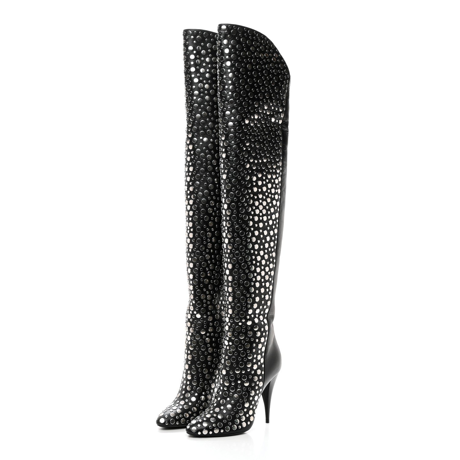 Saint Laurent Vertigo Stella Calfskin Nikel Palladio Kiki 110 Studded Over The Knee Boots 37.5 Black 3 of 8
